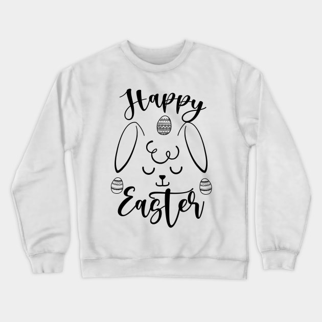 Happy Easter Bunny Rabbit Face Funny Easter Day Women Girls black Crewneck Sweatshirt by eyoubree